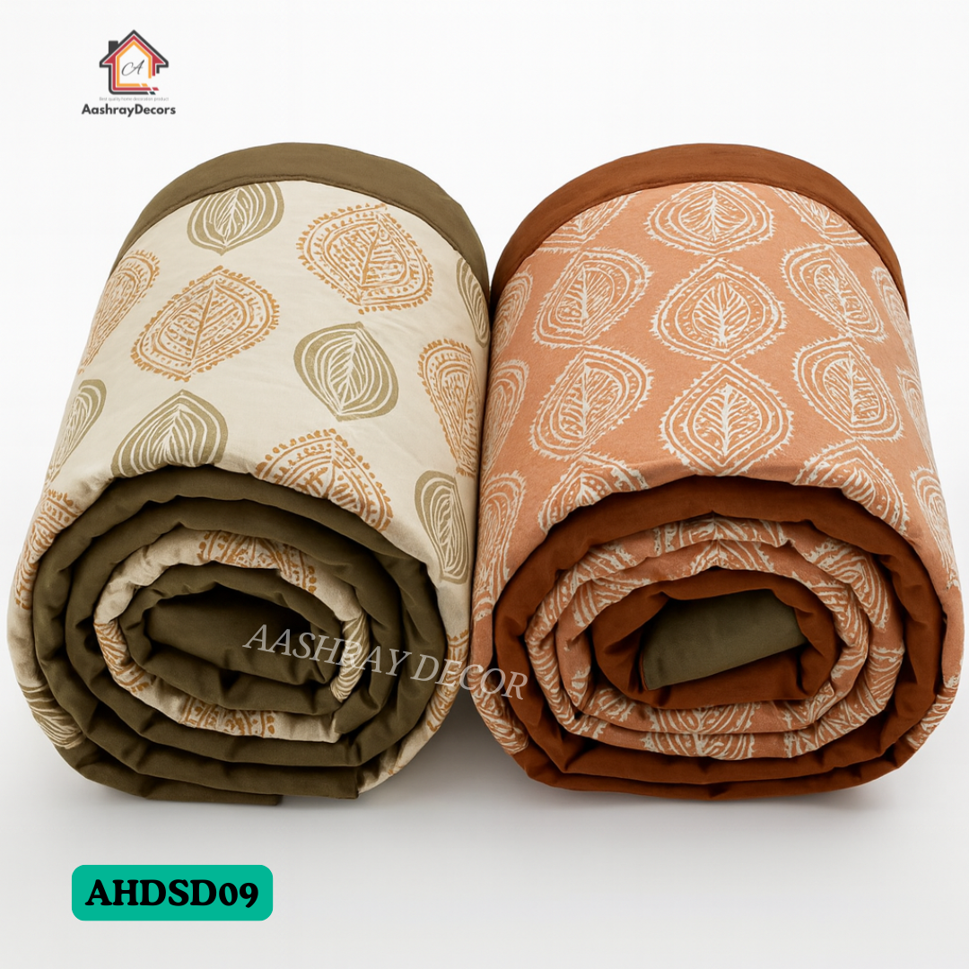 Reversible Cotton Double Bed Dohar – Multi-Color & Rust