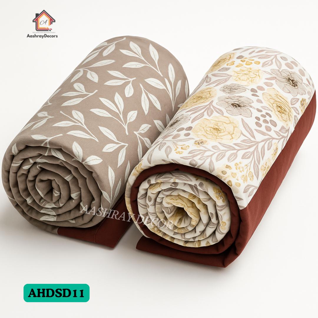 Reversible Cotton Double Bed Dohar | Beige & Floral | Summers & all-season comfort