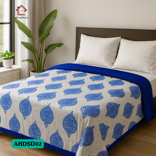 Cotton Reversible Double Bed Dohar – 100% Cotton Floral AC Blanket for All Seasons | Queen Size 90x100 inch