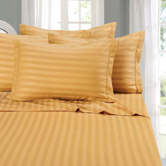 Mustard Striped 100% Cotton King Bedsheet Set | 300 TC | GGP05