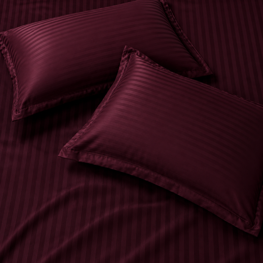 AD13 | Burgundy Striped 100% Cotton 300TC King Bedsheet with 2 Pillow Covers