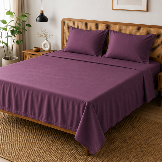 AD22 – Plum Solid 300 TC Double Bedsheet Set