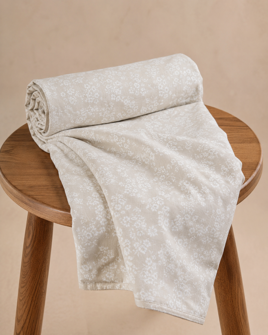 AD26 – Sand Beige Floral Pure Cotton Super King Bedsheet Set