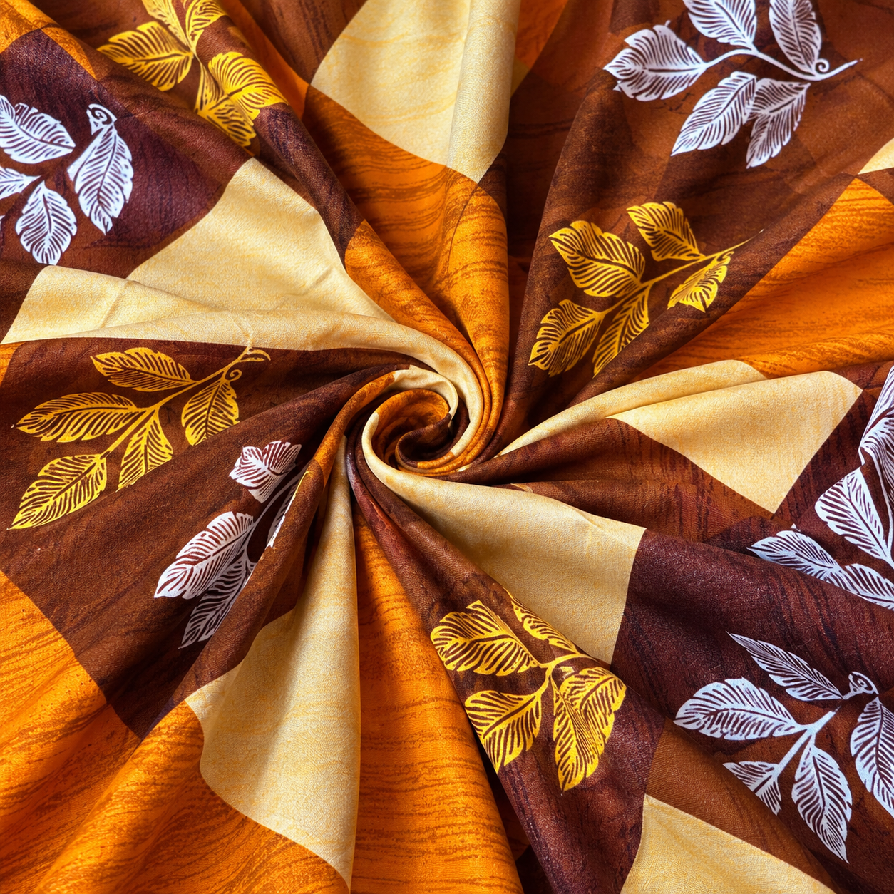 AD31 | 100% Pure Cotton Super King Size Bedsheet | Autumn Block Leaf Print | 275x290 cm| Warm & Earthy Design