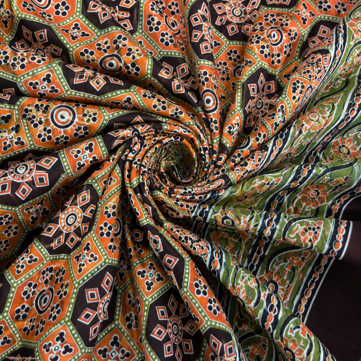 AD39 Premium Cotton King Size Bedsheet with 2 Pillow Covers | Rustic Orange Geometric Print | Soft & Breathable
