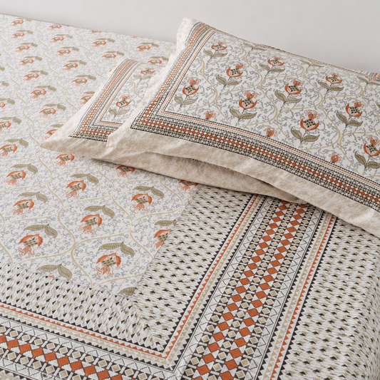 100% Cotton Floral Bedsheet Set | King Size (108 x 108 in) | Soft & Breathable | With 2 Pillow Covers