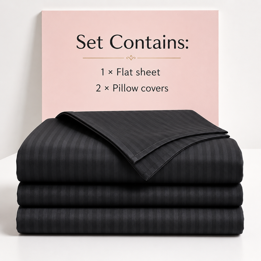 Black Striped 100% Cotton King Bedsheet Set | 300 TC | AD9