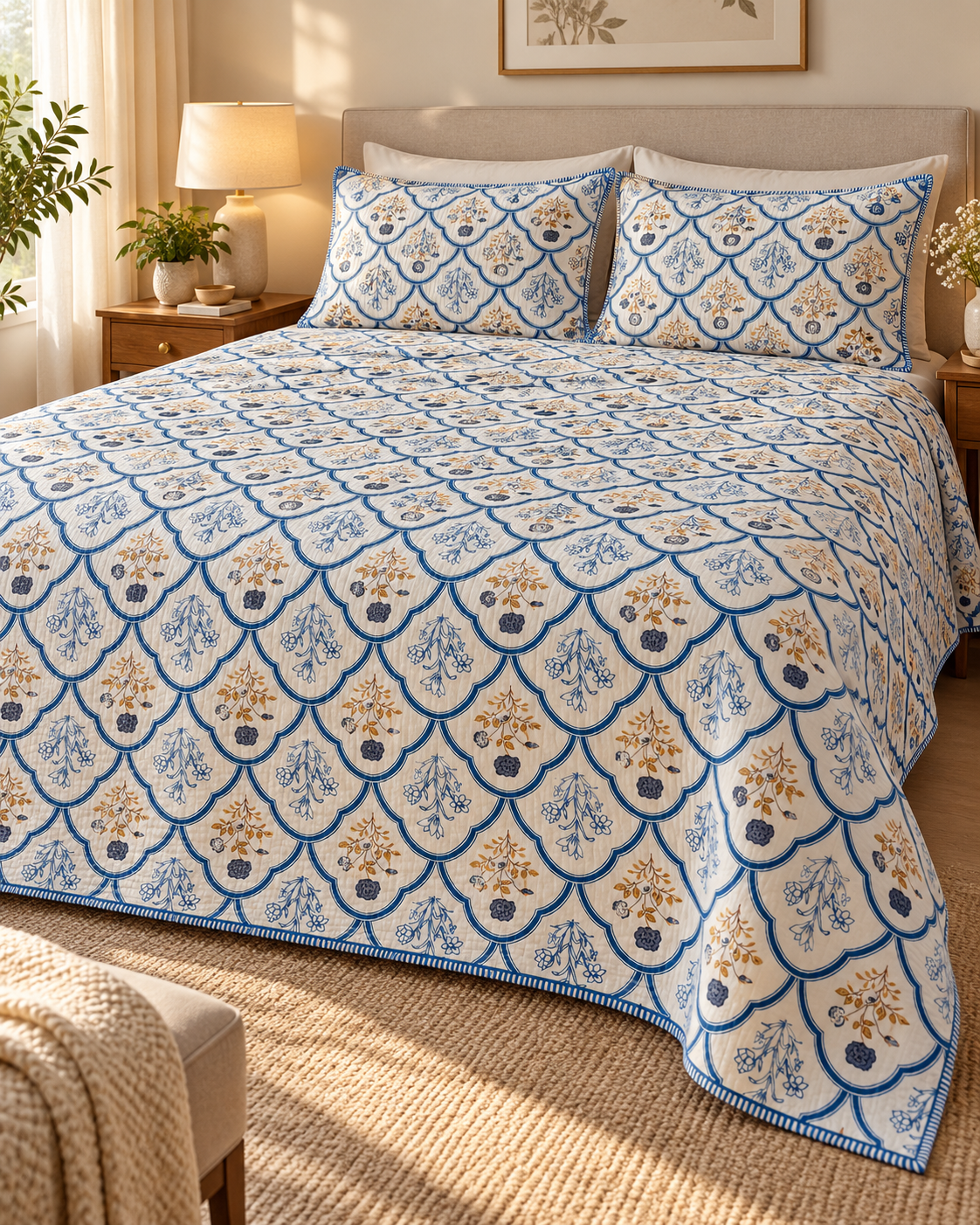 ADB12 – Quilted Cotton Bed Cover with 2 Matching Pillow Covers