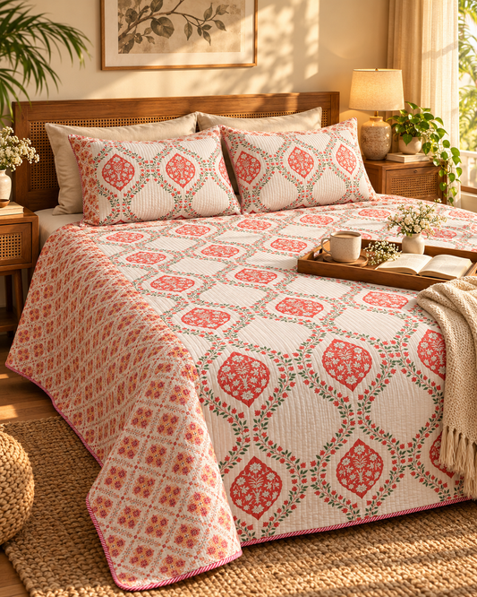 ADB15 – Quilted Cotton Bed Cover with 2 Matching Pillow Covers