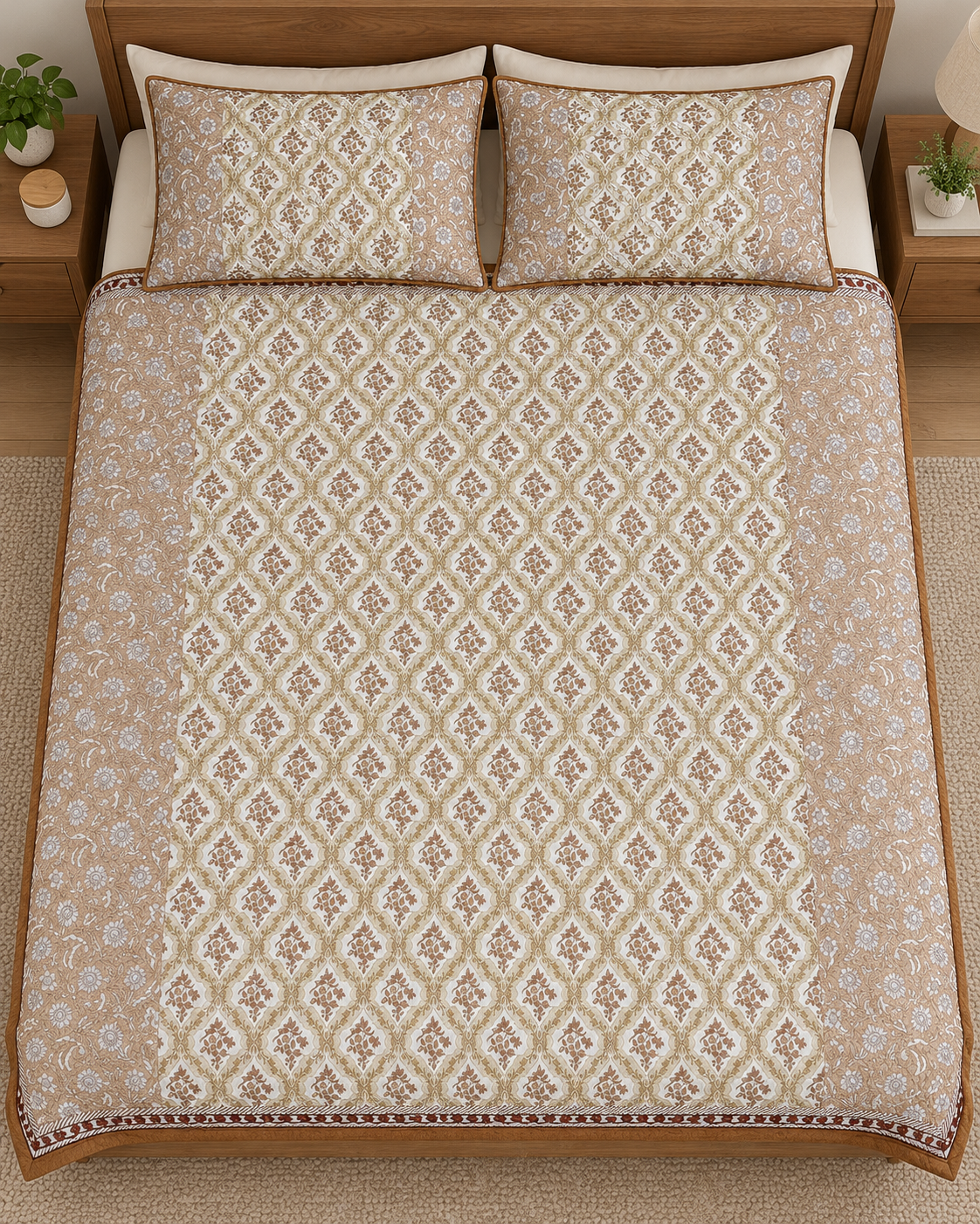 ADB20 – Quilted Cotton Bed Cover with 2 Matching Pillow Covers