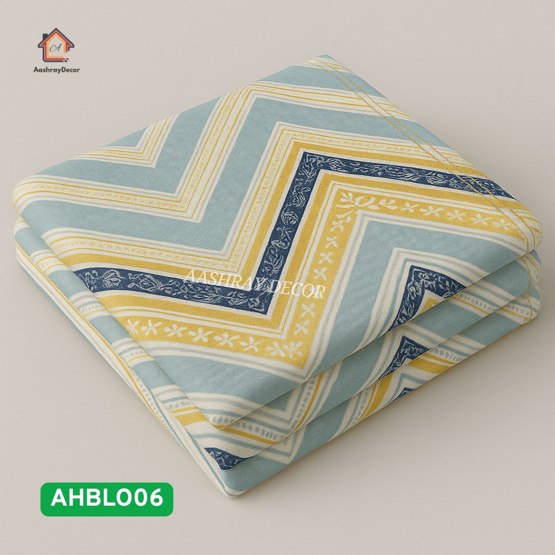 100% Cotton Printed King Size Bedsheet | Pastel Zigzag Stripes | Contrast Pista Green Pillow Covers | 275x275 cm | Elegant & Soft Finish