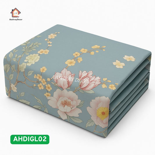 Aashray Decor Premium Cotton Floral Digital Printed Super King Size Bedsheet with 2 Pillow Covers – Soothing Teal Blossom (AHDIGL02)