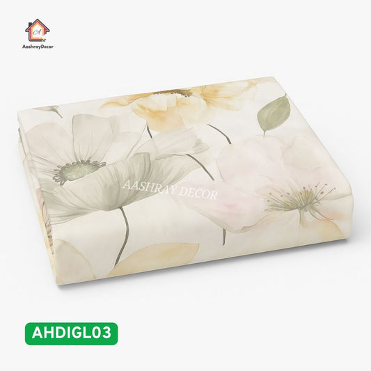 Aashray Decor Premium Digital Printed King Size Cotton Bedsheet with 2 Pillow Covers – Elegant White & Blush Pastel Floral – 275x290 cm (AHDIGL03)