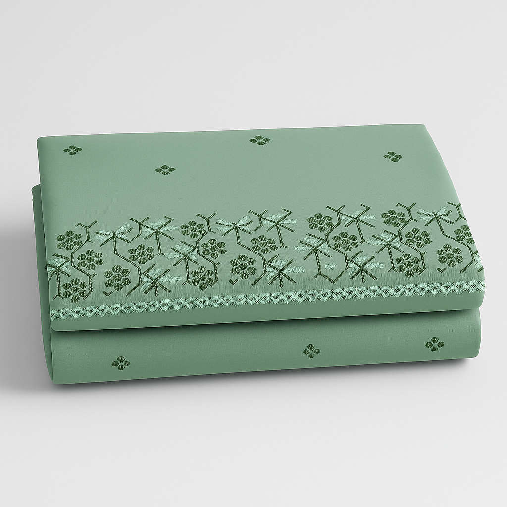 Aashray Decor Premium Embroidered Cotton Bedsheet Set - 275 x 275 cm | Green Elegance | With 2 Matching Pillow Covers (AHEMB02)