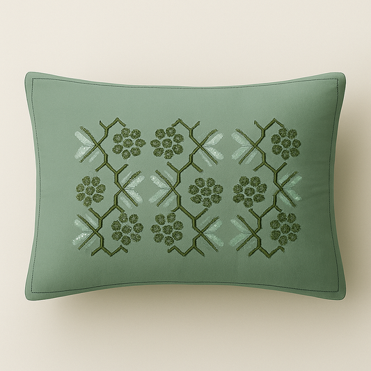 Aashray Decor Premium Embroidered Cotton Bedsheet Set - 275 x 275 cm | Green Elegance | With 2 Matching Pillow Covers (AHEMB02)