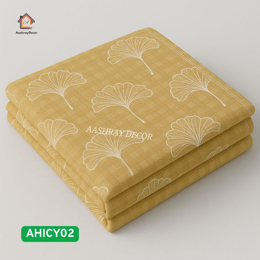 Aashray Decor 100% Cotton Super King Size Bedsheet with 2 Pillow Covers – Ginkgo Leaf Print – Mustard Yellow – Soft, Elegant & Breathable – AHICY02