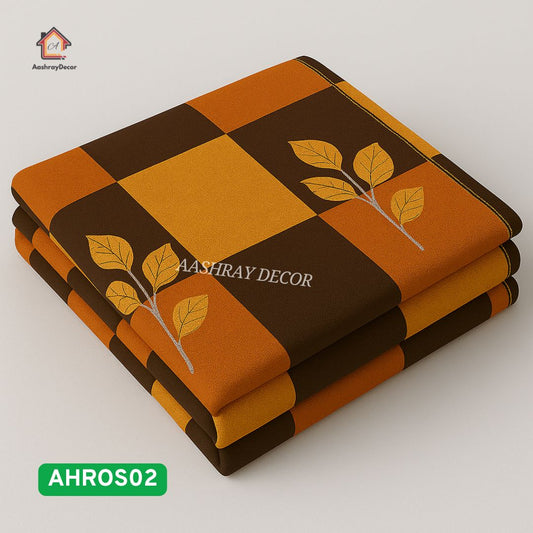 100% Pure Cotton Super King Size Bedsheet | Autumn Block Leaf Print | 275x290 cm | AHROS02 | Warm & Earthy Design