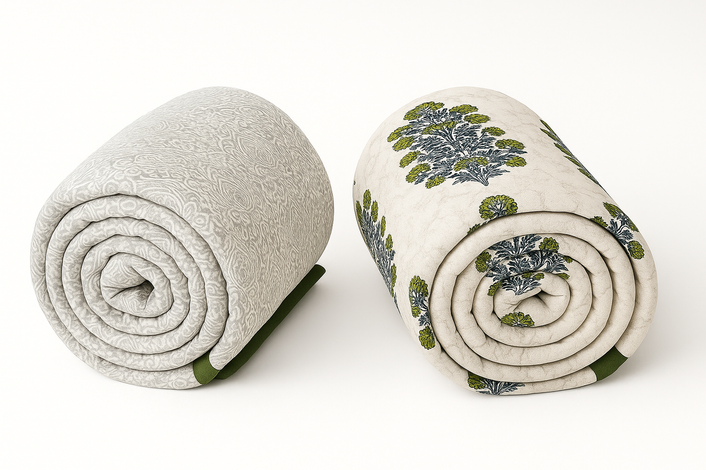 Reversible Cotton 2 Piece Single Bed Dohar (Green Floral & Grey)