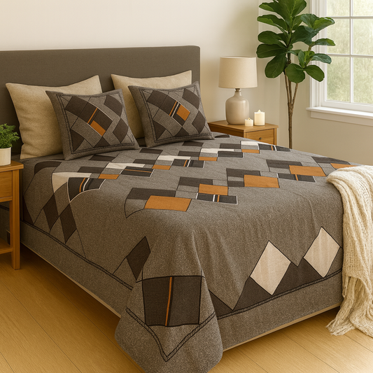 Geometric Argyle Cotton Bedsheet Set – Double Bed (90×108 inches) | 2 Pillow Covers | AHST21