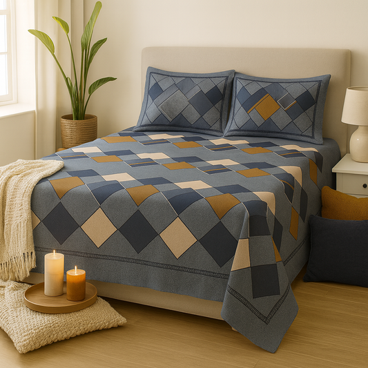 Geometric Cotton Double Bedsheet Set – Modern & Stylish (90×108 inches) | AHST20