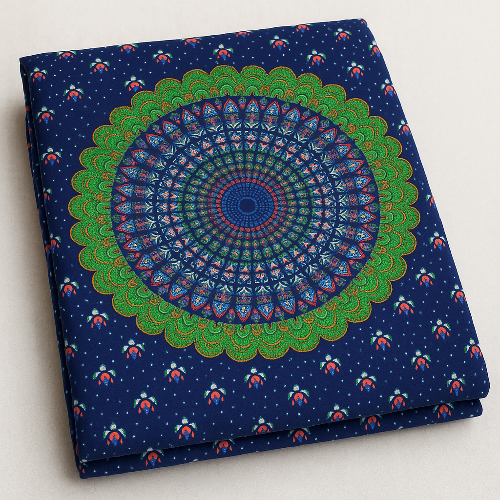Blue Mandala Hand Block Printed Cotton Bedsheet Set – Double Bed (100×108 inches) | 2 Pillow Covers | 100% Pure Cotton | JAIMAN03