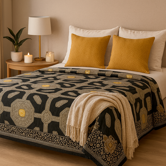 Premium Black Mandala Pattern Cotton Bedsheet with Maroon Accents – Queen Size | Aashray Decor | AHST13