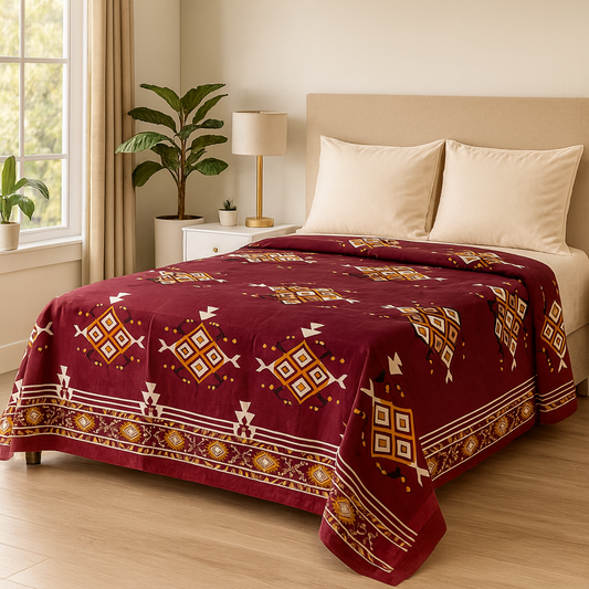 Nivriti Collection | Maroon Tribal Weave (Queen Size 90×108) | AHST16