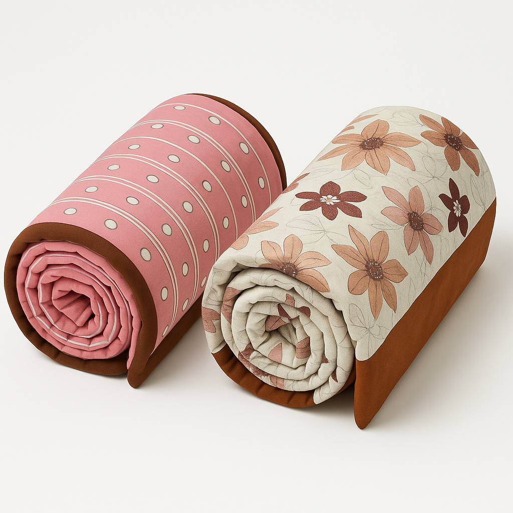 Aashray Decor’s Reversible Cotton Double Bed Dohar – Floral & Polka Print