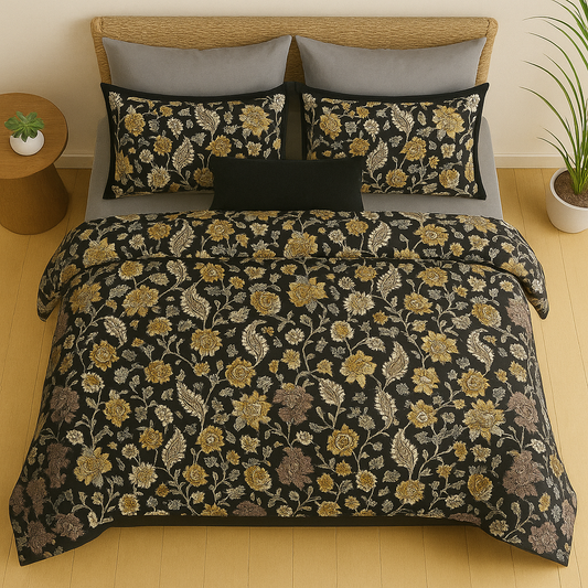 TANVAS Super King Bedsheet Set 108 x 120 cm| 210 TC Cotton|2 Pillow Covers | 100% COTTON | UNBLEACHED | UNIQUE DESIGNS | AHPO3