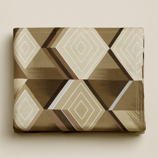 Aashray Decor 100% Cotton Double Bed Bedsheet with 2 Pillow Covers | King Size (275 x 275 cm) | Elegant Diamond Geometric Print in Brown & Beige | Soft, Breathable & Durable Fabric