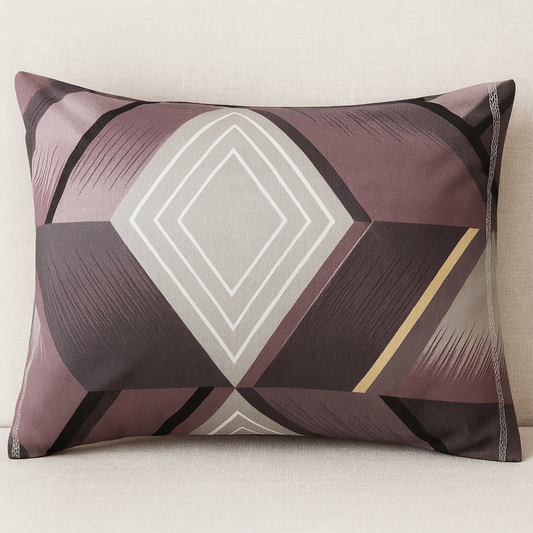 Aashray Decor 100% Cotton Double Bed Bedsheet with 2 Pillow Covers | King Size (275 x 275 cm) | Modern Diamond Geometric Print in Mauve & Beige | Soft, Breathable & Durable Fabric