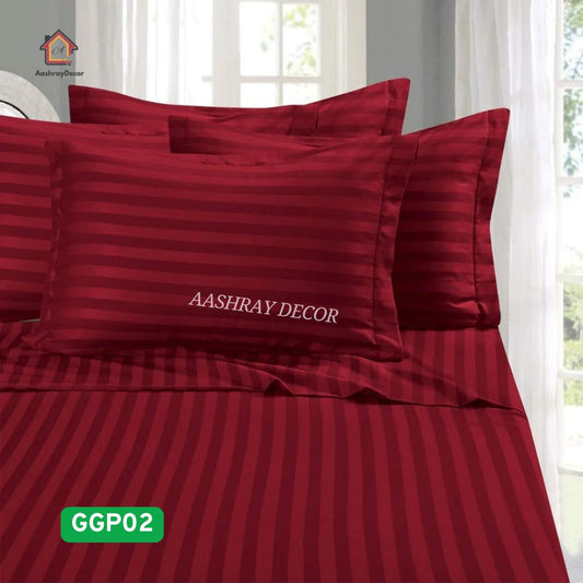 Red Striped 100% Cotton King Bedsheet Set with 2 Pillow Covers | 300 TC | GGP02