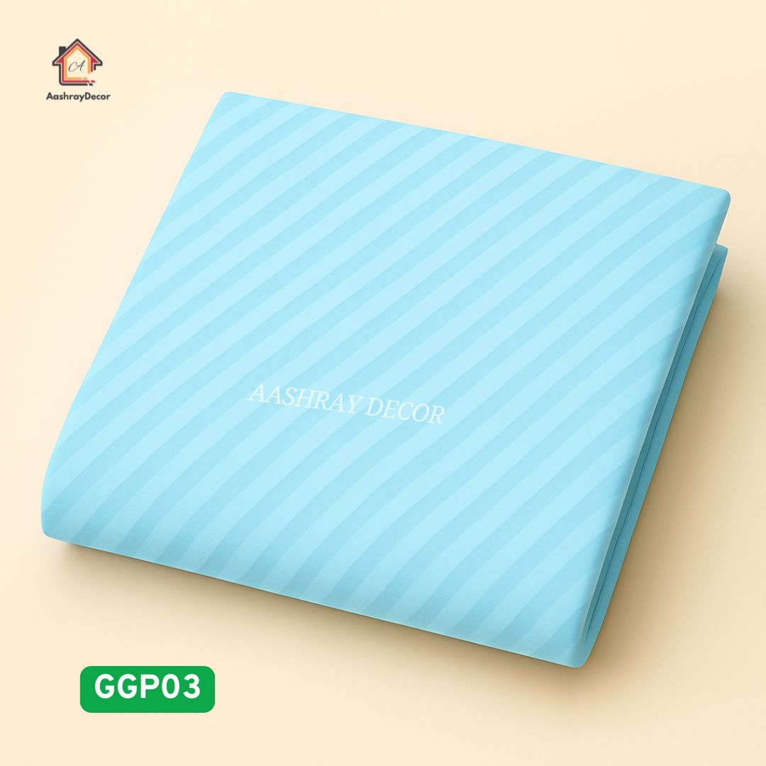 Light Blue Striped 100% Cotton King Bedsheet Set | 300 TC | GGP03