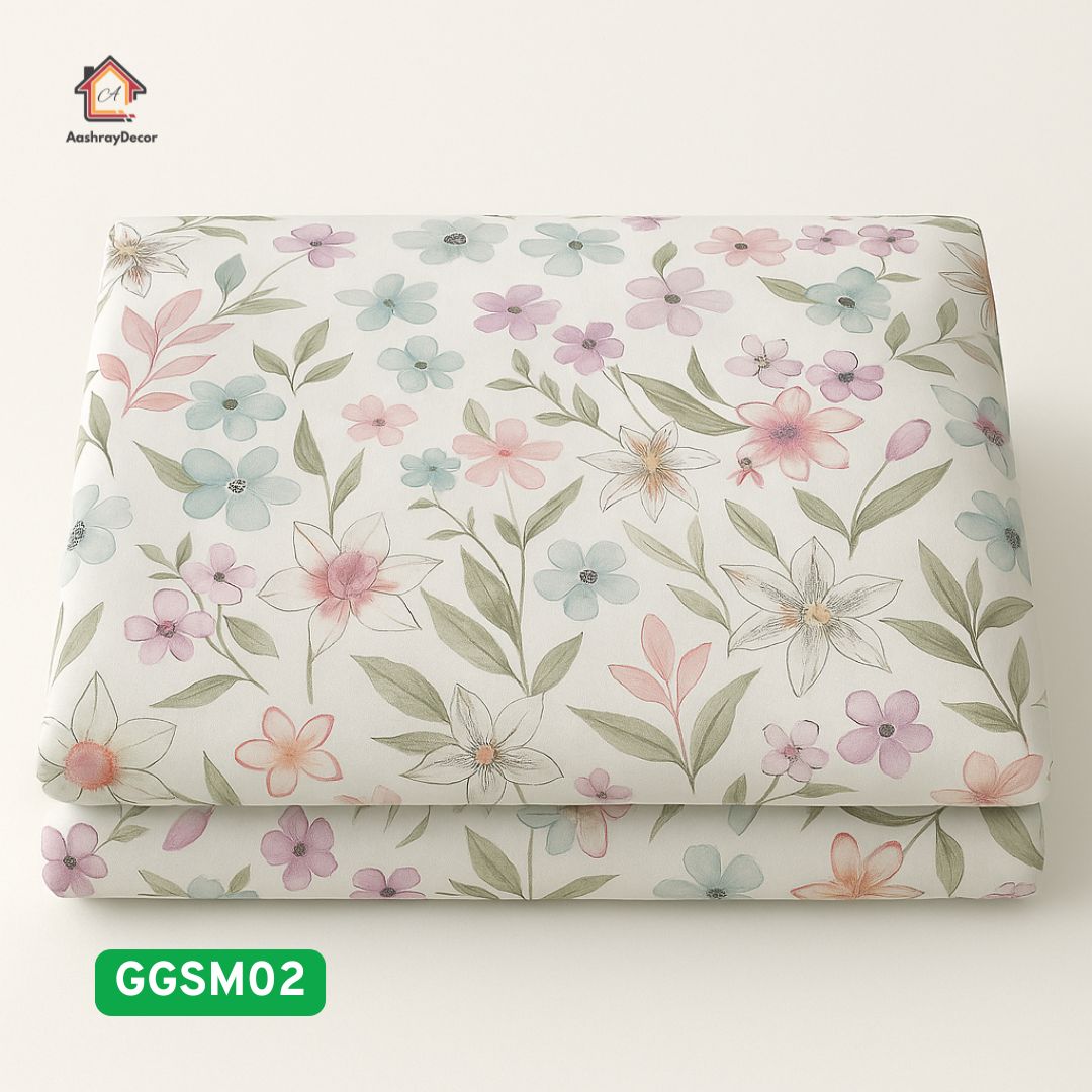 Pastel Bloom – 100% Cotton King Size Floral Bedsheet Set | With 2 Frill Lace Pillow Covers | 300 TC