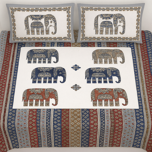 Sanganeri Hand Block Print Double Bedsheet (90×100 inches) – Premium Cotton (Brown Color) |JAIB02