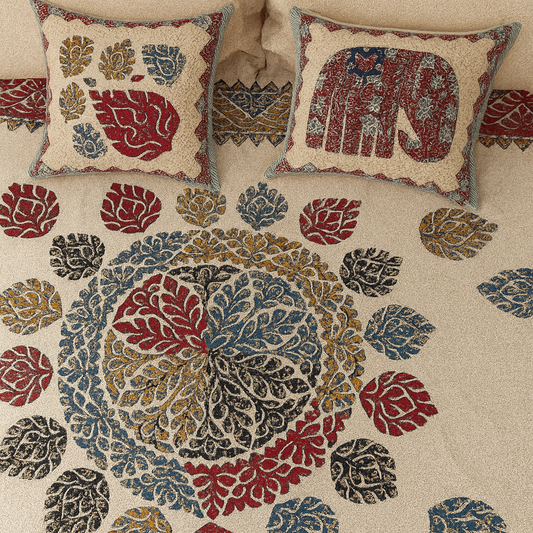 Sanganeri Hand Block Print Cotton Bedsheet – Double Bed (90×100 inches)| 2 Pillow Covers | JAIB04