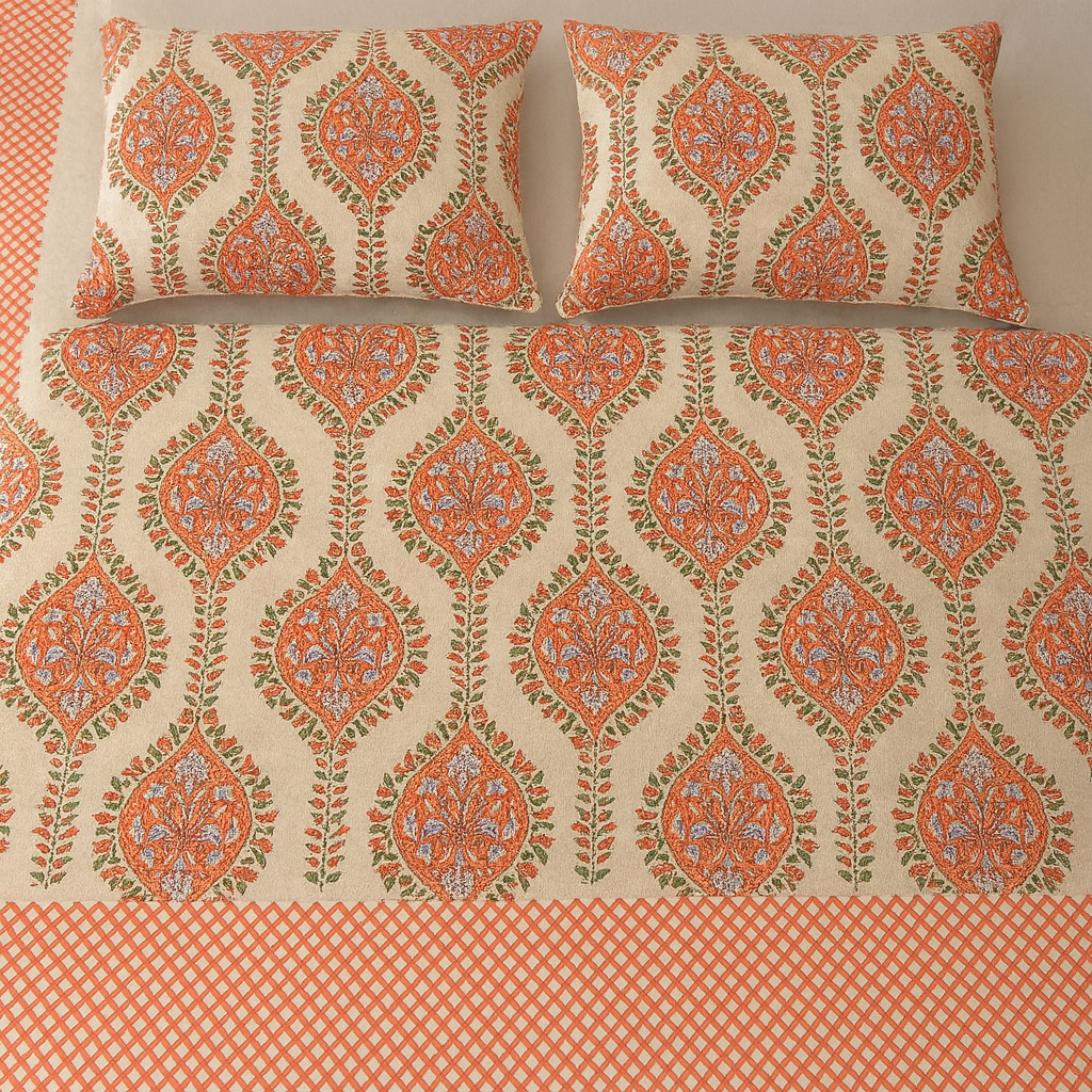 108×108 Pure Cotton King Size Bedsheet | GULDASTA Collection – Coral Leaf Motif | JAIBP04