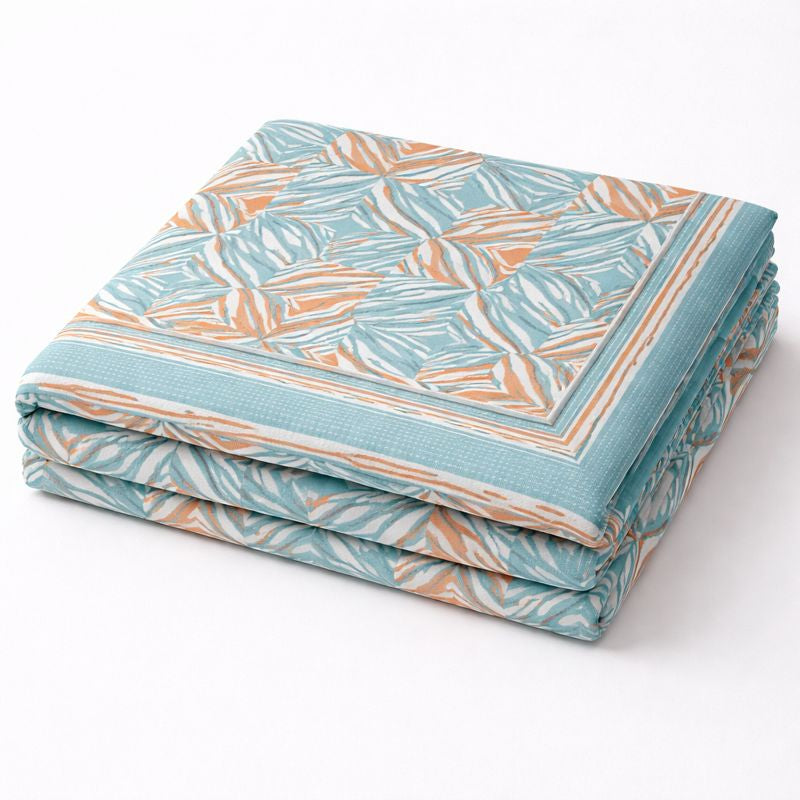 Aashray Decor JP07 – King Size Pure Cotton Bedsheet Set – Aqua Blue Jaipuri Print with Zipper Pillow Covers