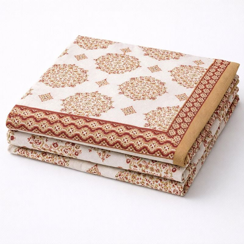 Aashray Decor JP08 – King Size Pure Cotton Bedsheet Set – Rust Brown Jaipuri Mandala Print with Zipper Pillow Covers