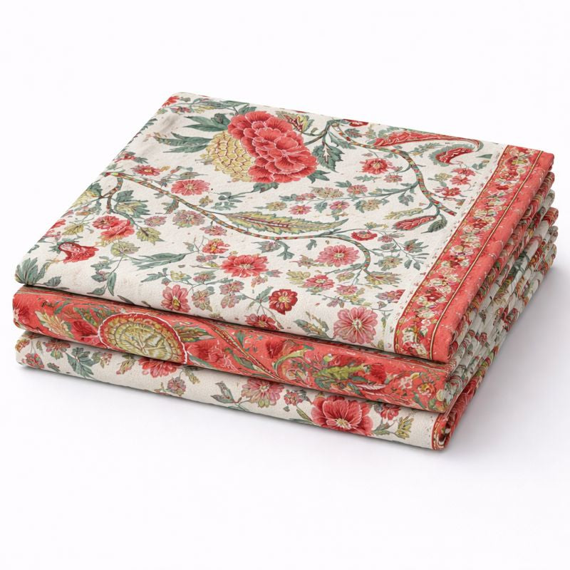 Aashray Decor JP09 – King Size Pure Cotton Bedsheet Set – Red Floral Jaipuri Print with Zipper Pillow Covers