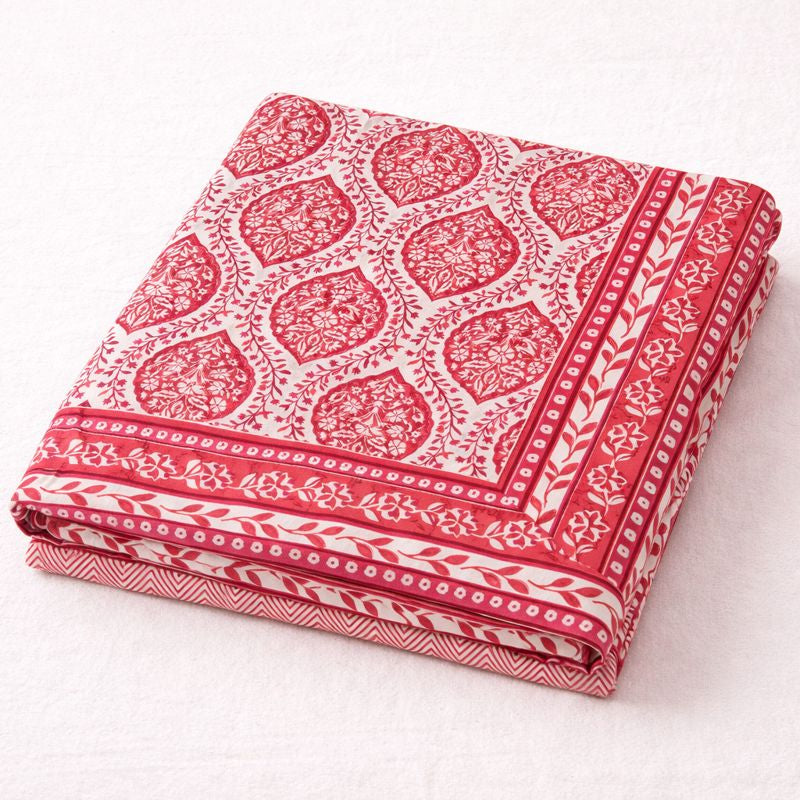 Aashray Decor JP13 – King Size Pure Cotton Bedsheet Set – Red Jaipuri Block Print with Zipper Pillow Covers