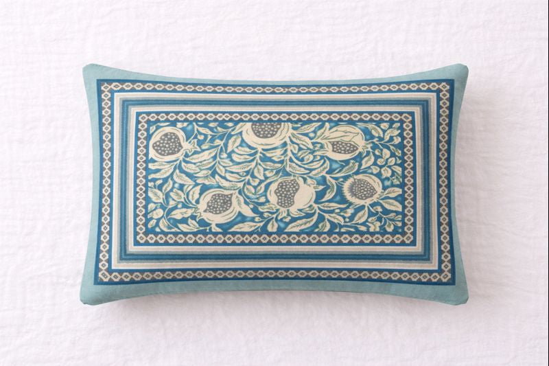 Aashray Decor JP14 – King Size Pure Cotton Bedsheet Set – Teal Blue Pomegranate Jaipuri Print with Zipper Pillow Covers