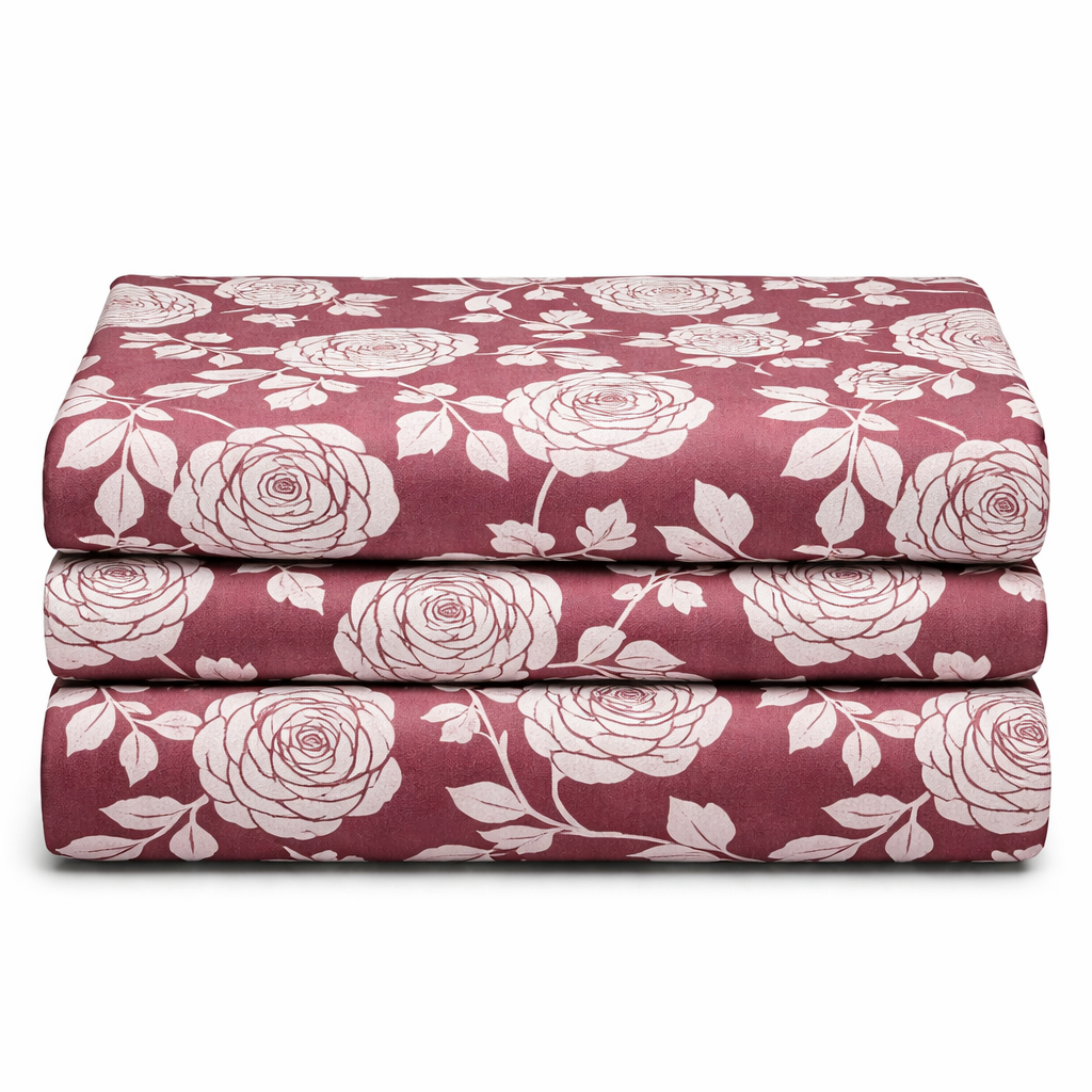 Aashray Decor Pure Cotton King Size Bedsheet Set – Classic Rose Jaipuri Print (JP25)