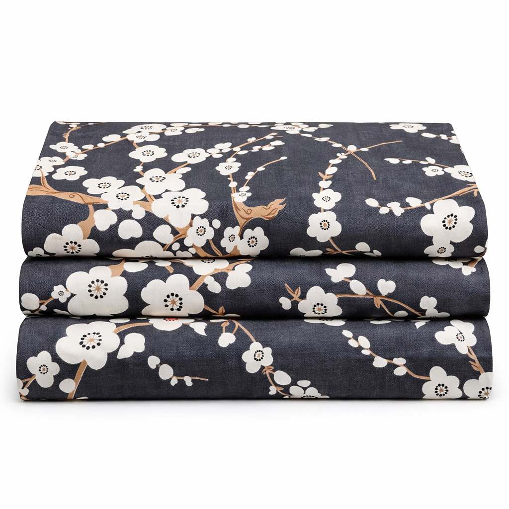Aashray Decor Pure Cotton King Size Bedsheet Set – Elegant Navy Floral Jaipuri Print (JP27)