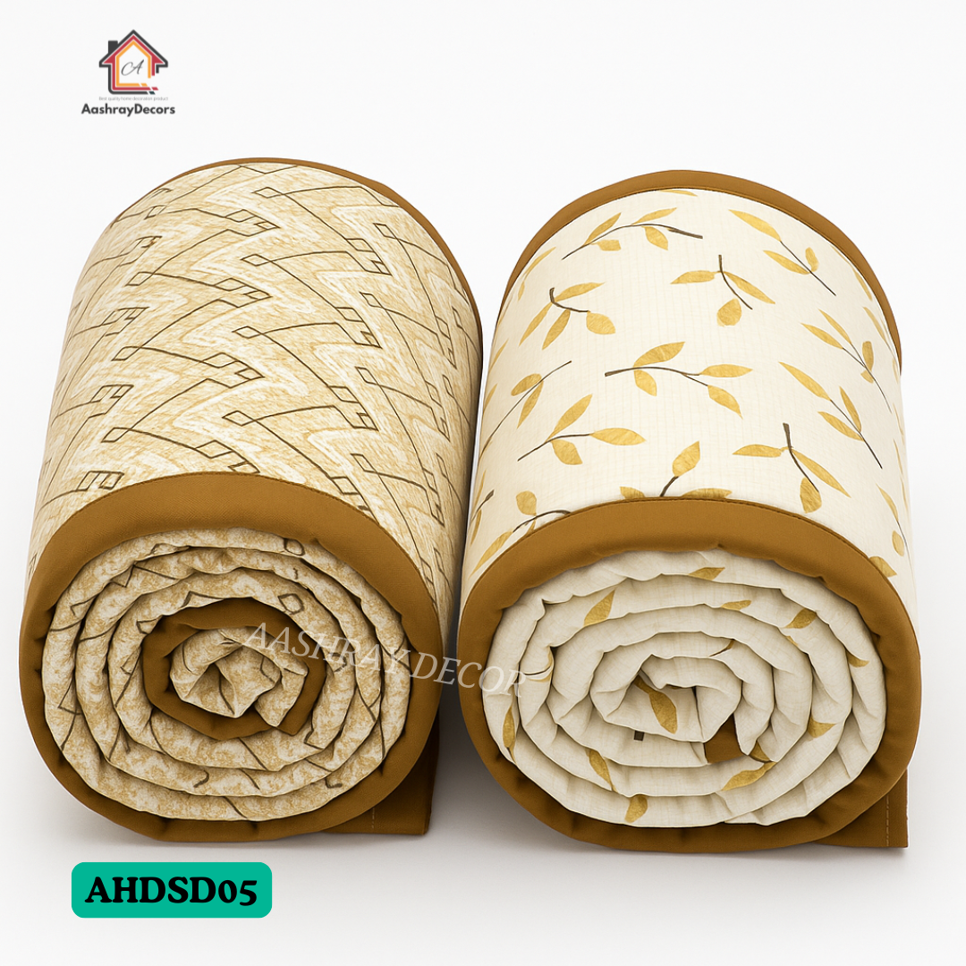Cotton Reversible Double Bed Dohar – Mustard & Beige Elegance | AC Blanket for All Seasons (Queen)