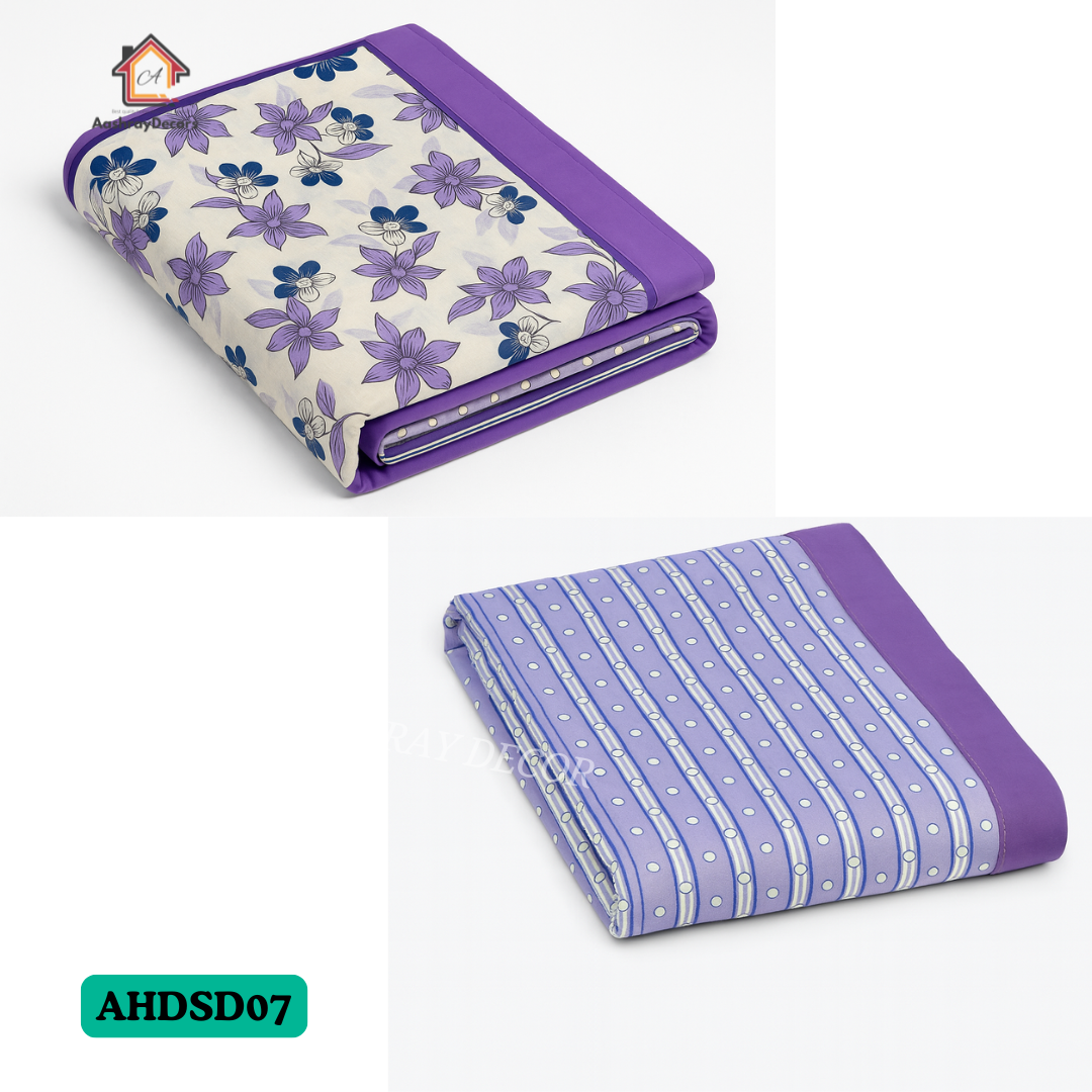 Cotton Reversible Double Bed Dohar – Purple Floral & Striped Prints | 100% Cotton AC Blanket | Queen Size 90x100 inch