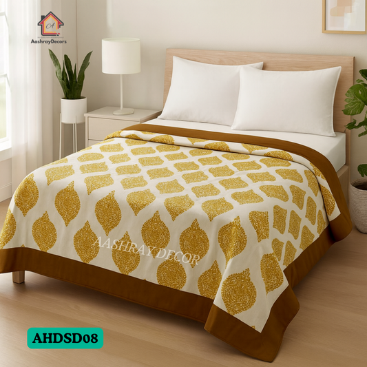 Reversible Cotton Double Bed Dohar – Mustard & White