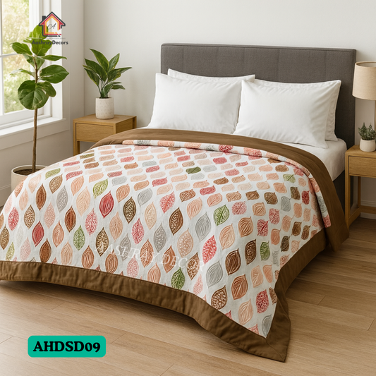 Reversible Cotton Double Bed Dohar – Multi-Color & Rust