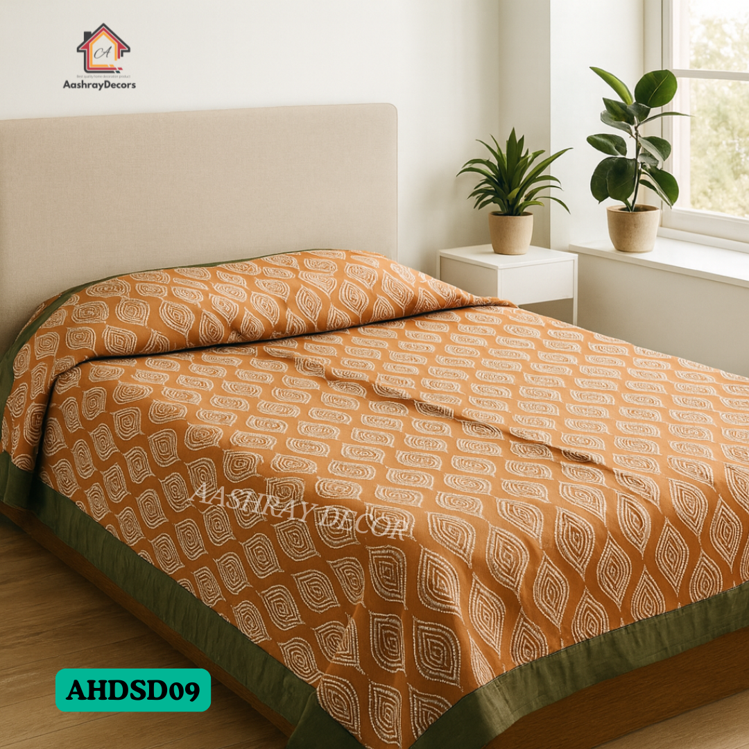 Reversible Cotton Double Bed Dohar – Multi-Color & Rust