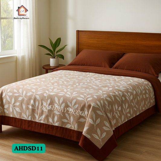 Reversible Cotton Double Bed Dohar | Beige & Floral | Summers & all-season comfort